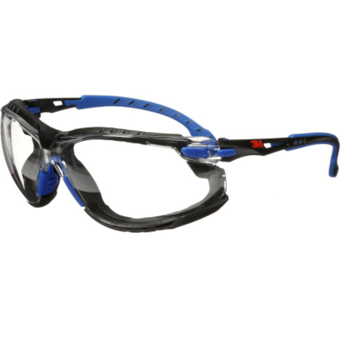 3M Solus Safety Glasses 1000-Series S1101SGAF-KT Kit Foam Strap Black/Blue Clear Scotchgard Anti-fog lens